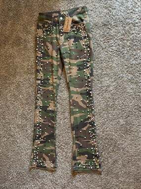 Uncle Ralph Camouflage Pearl-Embellished Flare Jeans